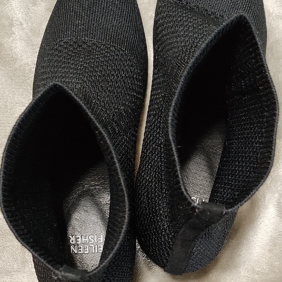 Eileen Fisher Honey Knit Booties Black Pointy Toe Pull On Block - Picture 5 of 10